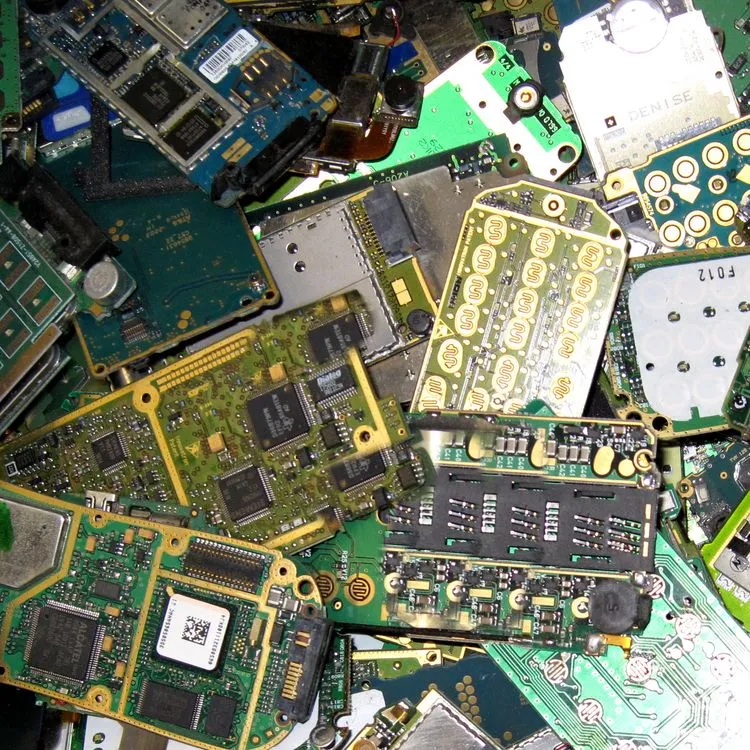 Mobile phone PCBs = Assembled old mobile phone circuit boards with gold contacts and components containing precious metals without housing, display or battery