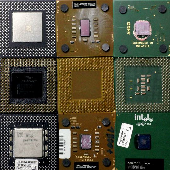CPU processor, plastic Computer processors with gold-plated contacts. Without heat sink or cooling plates